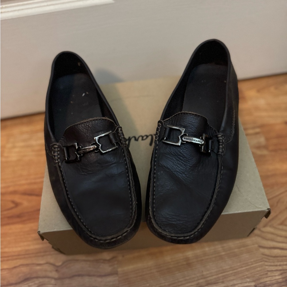 Bruno Magli Dark Brown Leather Loafers with Metal Buckle